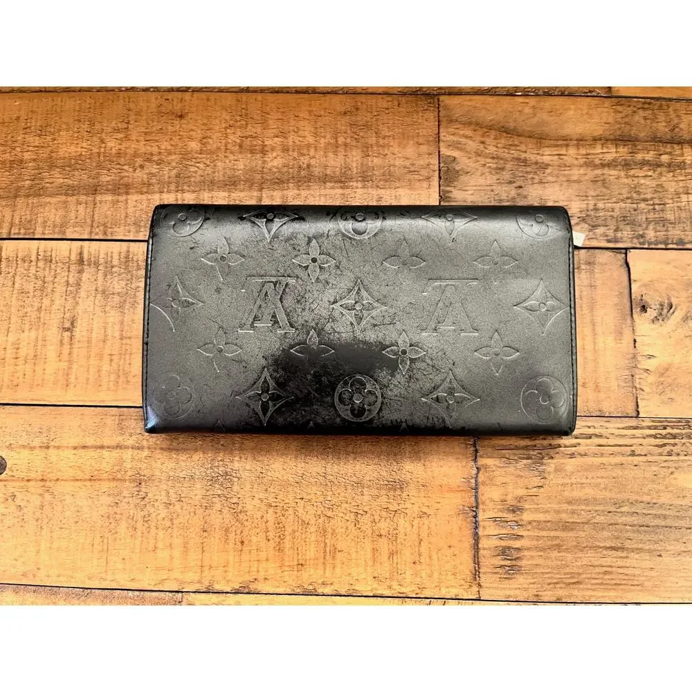 Authentic LOUIS VUITTON Gray Monogram Matt Vernis Long Sarah Wallet W/COA
